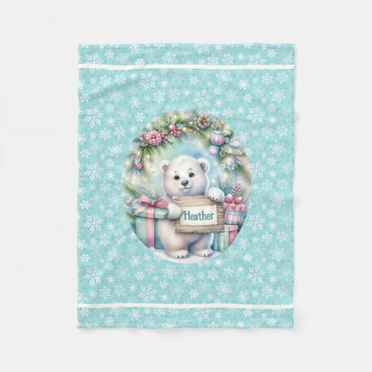 甘い極熊のパーソナライズ名クリスマスベビー フリースブランケット (正面)