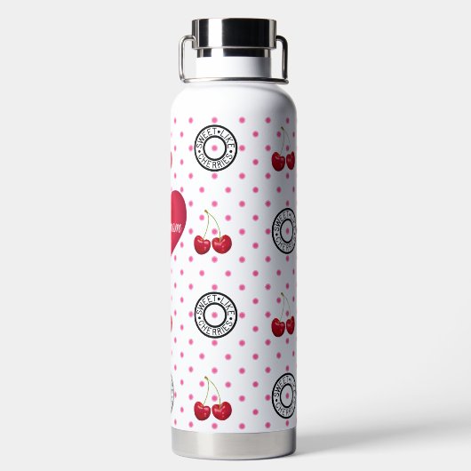 甘い様さくらんぼステプママレトロヴィンテージハート重量 ウォーターボトル (背面)
