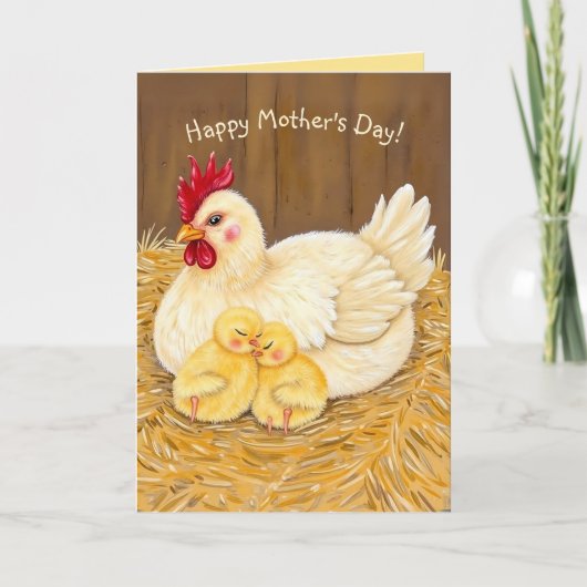 甘い母めんどりと眠る雛の母の日 カード (正面)