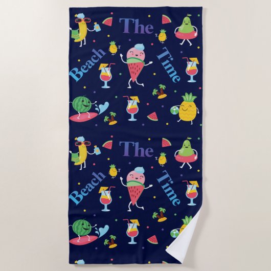 甘い毛皮の夏のパターン ビーチタオル (正面)