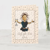 甘い民族女性マンガホワイトワイン誕生日 カード (正面)