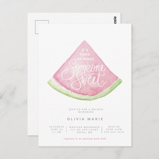 甘い水の色のスイカのシャワーが侵入する ポストカード (正面/裏面)