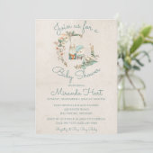 甘い水の色の動物素朴の赤ちゃんシャワー 招待状 (スタンド正面)