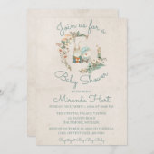 甘い水の色の動物素朴の赤ちゃんシャワー 招待状 (正面/裏面)