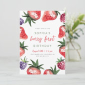 甘い水の色イチゴのベリーファースト誕生日 招待状 (スタンド正面)