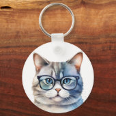 甘い水の色グレイパーソナライズされた猫 キーホルダー (正面)