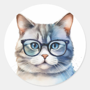 甘い水の色グレイ猫 ラウンドシール