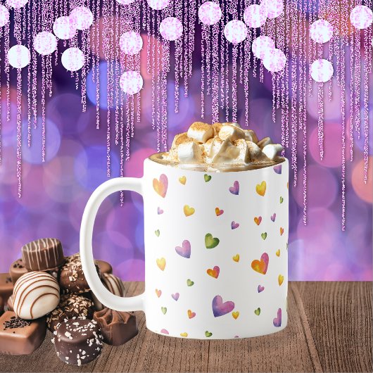 甘い水の色レインボーハートパターン コーヒーマグカップ