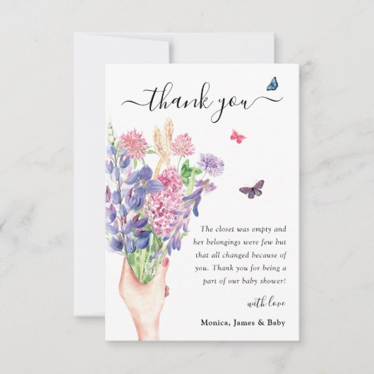 甘い水の色ワイルドフラワーベビーシャワー サンキューカード (正面)