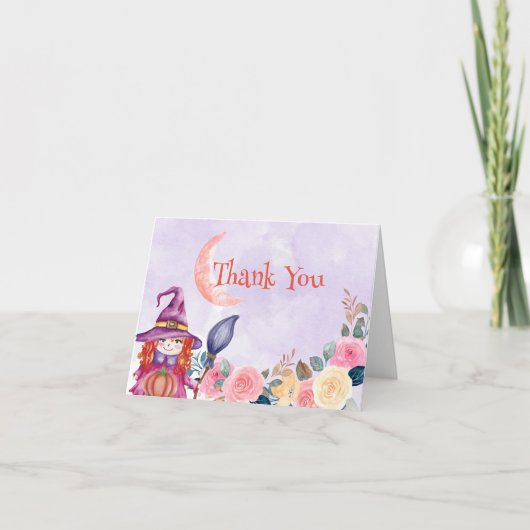 甘い水カラーフローラカボチャ魔女ベビーシャワー サンキューカード (正面)