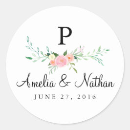 甘い水カラーフローラピンク結婚のステッカー ラウンドシール
