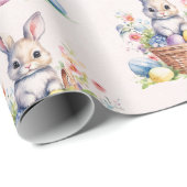 甘い水彩イースターバニーかご卵ギフト ラッピングペーパー (ロールコーナー)