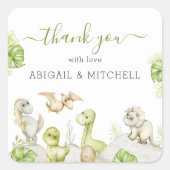甘い水彩恐竜の赤ちゃんシャワー スクエアシール (正面)