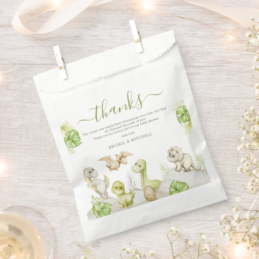 甘い水彩恐竜の赤ちゃんシャワー フェイバーバッグ (クリップ留めされた状態)