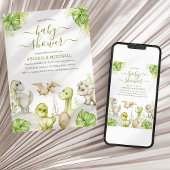 甘い水彩恐竜の赤ちゃんシャワー 招待状