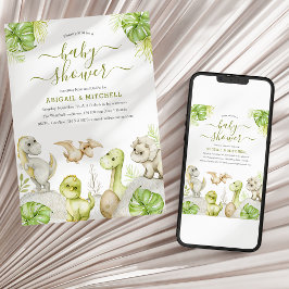 甘い水彩恐竜の赤ちゃんシャワー 招待状