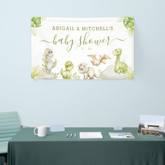 甘い水彩恐竜の赤ちゃんシャワー 横断幕 (トレードショー)