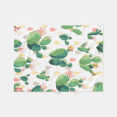 甘い水彩画の花盛りのサボテンパターン フリースブランケット (正面(横))