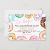 甘い水色かわいいドーナツのスクリプト赤ちゃんシャワー サンキューカード (正面)