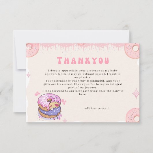 甘い水色かわいいドーナツのスクリプト赤ちゃんシャワー サンキューカード (正面)