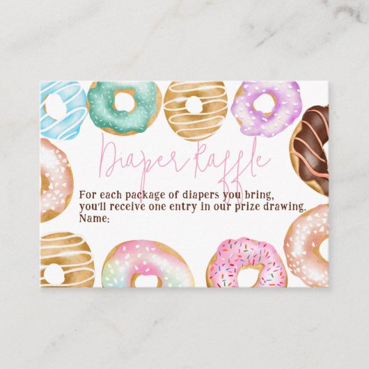 甘い水色かわいいドーナツベビーおむつラッフル エンクロージャーカード (正面)