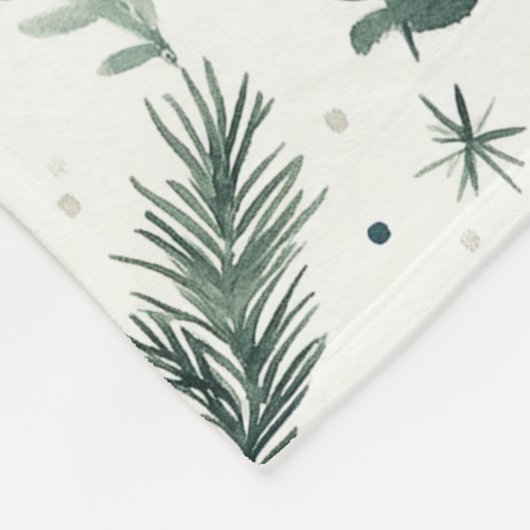 甘い水色のクリスマスグリーンモノグラムの フリースブランケット (角)