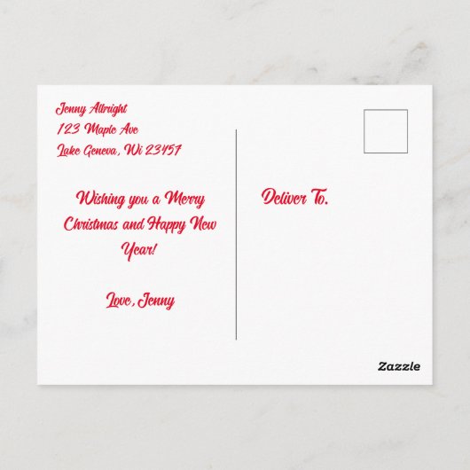 甘い水色のプードルとクリスマスの挨拶 ポストカード (裏面)