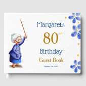 甘い水色の可愛い青いフローラのおばあちゃん ゲストブック (正面)
