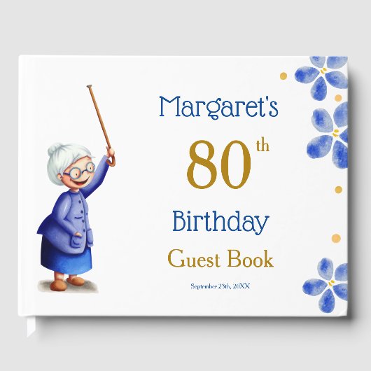 甘い水色の可愛い青いフローラのおばあちゃん ゲストブック (正面)
