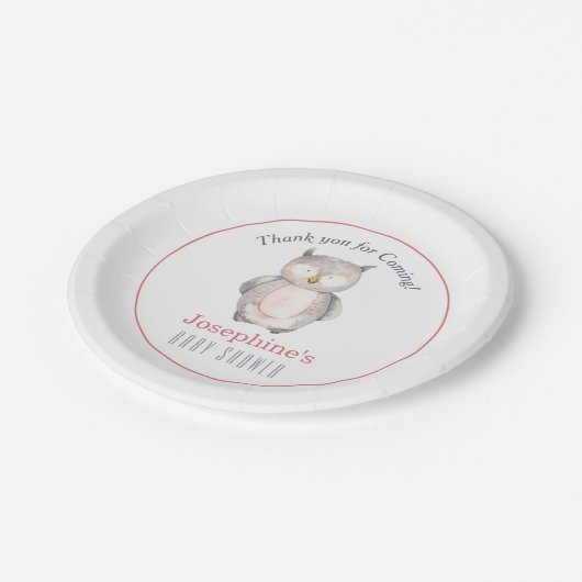 甘い水色フクロウ男女兼用ベビーシャワー ペーパープレート (アングル)