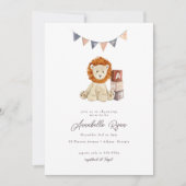 甘い水色ライオンベビーおもちゃベビーシャワー 招待状 (正面)