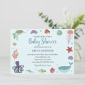 甘い海の生き物コーラルブルーベビーシャワー 招待状 (スタンド正面)
