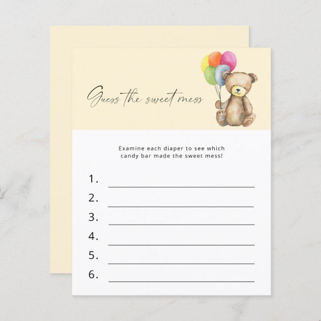 甘い混乱の赤ちゃんシャワーゲームを推測 – クマ (正面/裏面)