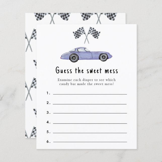 甘い混乱を推測 – レーシングベビーシャワーゲーム (正面/裏面)