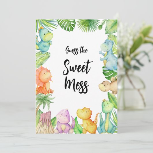 甘い混乱恐竜の赤ちゃんシャワーカードを推測 招待状 (スタンド正面)