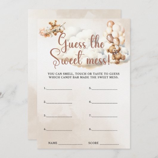 甘い混乱赤ちゃんシャワーのゲームかわいいクマを推測 招待状 (正面/裏面)