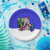 甘い漫画のクリスマスゾウが雪の中に ペーパープレート (パーティー)