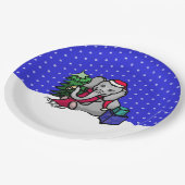 甘い漫画のクリスマスゾウが雪の中に ペーパープレート (アングル)