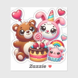 甘い漫画の動物のハートパフィーのパッチ シール