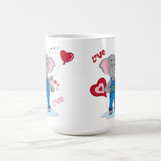 甘い漫画の象とハート15オンスのマグカップ コーヒーマグカップ (中央)