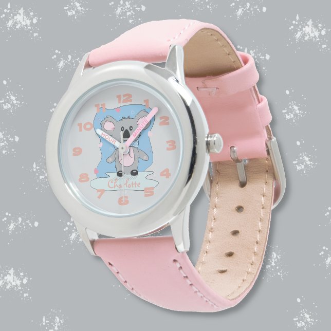 甘い漫画ピンクコアラkidウォッチ 腕時計 (Cute koala kid watch with name . )