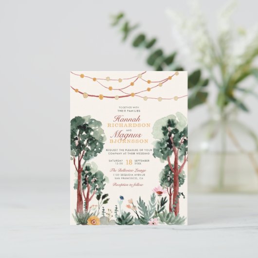 甘い濃い緑の植物ユニークの結婚木 インビテーションポストカード (スタンド正面)