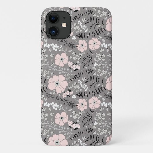 甘い灰色のピンクの白いパターンの花 Case-Mate iPhoneケース (裏面)