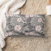 甘い灰色のピンクの白お洒落い花柄 ランバークッション (ブランケット)