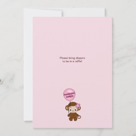甘い猿のベビーシャワーの招待状SM-Kのピンク 招待状 (裏面)