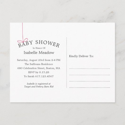 甘い男の子うさぎ月の赤ちゃんシャワー インビテーションポストカード (裏面)