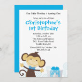 甘い男の子猿の誕生日の招待状 招待状 (正面/裏面)