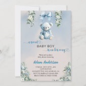 甘い男の赤ちゃんが彼の途中にある – クマの赤ちゃんシャワー 招待状 (正面)