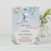 甘い男の赤ちゃんが彼の途中にある – クマの赤ちゃんシャワー 招待状 (スタンド正面)