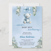甘い男の赤ちゃんが彼の途中にある – クマの赤ちゃんシャワー 招待状 (正面)